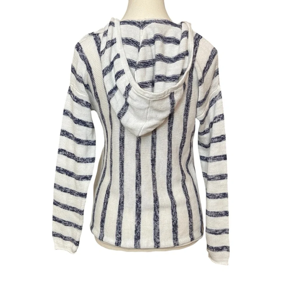 Michael Stars Baja Hoodie Sweater Wht Navy Stripe Kangaroo Pocket Beach Pullover - Picture 3 of 11